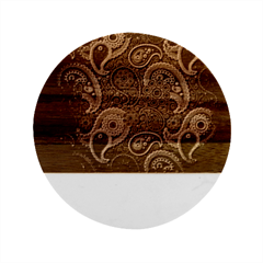 Blue Paisley Texture, Blue Paisley Ornament Marble Wood Coaster (round) by nateshop