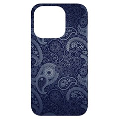 Blue Paisley Texture, Blue Paisley Ornament Iphone 14 Pro Black Uv Print Case