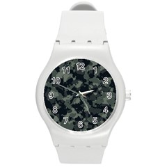 Camouflage, Pattern, Abstract, Background, Texture, Army Round Plastic Sport Watch (m) by nateshop