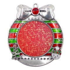 Chinese Hieroglyphs Patterns, Chinese Ornaments, Red Chinese Metal X mas Ribbon With Red Crystal Round Ornament by nateshop