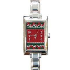 Christmas Pattern, Fabric Texture, Knitted Red Background Rectangle Italian Charm Watch by nateshop