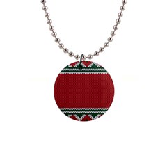 Christmas Pattern, Fabric Texture, Knitted Red Background 1  Button Necklace by nateshop