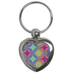 Colorful Floral Ornament, Floral Patterns Key Chain (heart) by nateshop