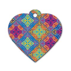 Colorful Floral Ornament, Floral Patterns Dog Tag Heart (two Sides) by nateshop
