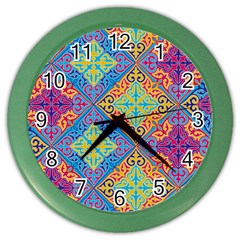 Colorful Floral Ornament, Floral Patterns Color Wall Clock