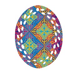 Colorful Floral Ornament, Floral Patterns Oval Filigree Ornament (two Sides)