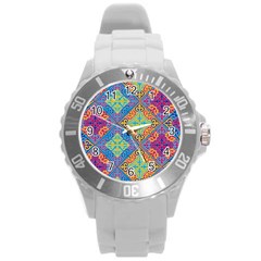 Colorful Floral Ornament, Floral Patterns Round Plastic Sport Watch (l) by nateshop