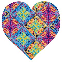 Colorful Floral Ornament, Floral Patterns Wooden Puzzle Heart