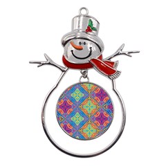 Colorful Floral Ornament, Floral Patterns Metal Snowman Ornament