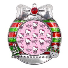 Cute Hello Kitty Collage, Cute Hello Kitty Metal X mas Ribbon With Red Crystal Round Ornament by nateshop