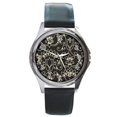 Decorative Ornament Texture, Retro Floral Texture, Vintage Texture, Gray Round Metal Watch