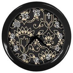 Decorative Ornament Texture, Retro Floral Texture, Vintage Texture, Gray Wall Clock (black) by nateshop