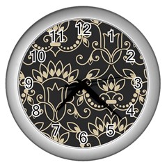 Decorative Ornament Texture, Retro Floral Texture, Vintage Texture, Gray Wall Clock (silver) by nateshop