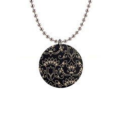Decorative Ornament Texture, Retro Floral Texture, Vintage Texture, Gray 1  Button Necklace by nateshop