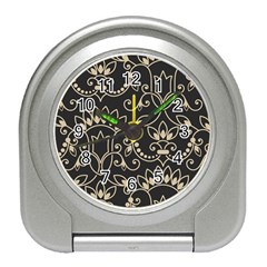 Decorative Ornament Texture, Retro Floral Texture, Vintage Texture, Gray Travel Alarm Clock by nateshop