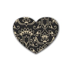 Decorative Ornament Texture, Retro Floral Texture, Vintage Texture, Gray Rubber Heart Coaster (4 Pack)