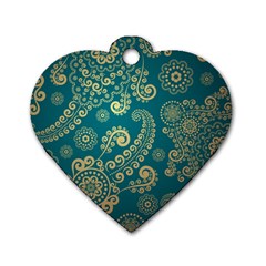 European Pattern, Blue, Desenho, Retro, Style Dog Tag Heart (one Side) by nateshop