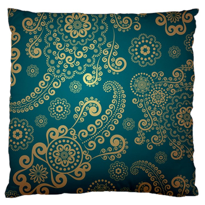 European Pattern, Blue, Desenho, Retro, Style Large Premium Plush Fleece Cushion Case (Two Sides)