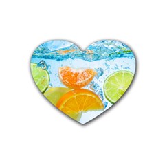 Fruits, Fruit, Lemon, Lime, Mandarin, Water, Orange Rubber Coaster (heart) by nateshop