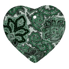 Green Ornament Texture, Green Flowers Retro Background Ornament (Heart)