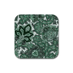 Green Ornament Texture, Green Flowers Retro Background Rubber Square Coaster (4 Pack)