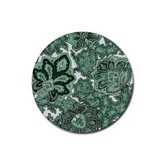 Green Ornament Texture, Green Flowers Retro Background Rubber Round Coaster (4 Pack) by nateshop