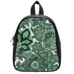 Green Ornament Texture, Green Flowers Retro Background School Bag (small) by nateshop