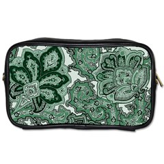 Green Ornament Texture, Green Flowers Retro Background Toiletries Bag (one Side) by nateshop