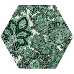 Green Ornament Texture, Green Flowers Retro Background Wooden Puzzle Hexagon by nateshop