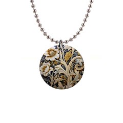 Flower Floral Pattern Floral Digital Spring Flora Botanical Blossom Bloom Vintage 1  Button Necklace