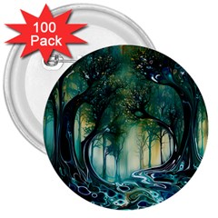 Trees Forest Mystical Forest Background Landscape Nature 3  Buttons (100 Pack) 