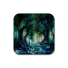 Trees Forest Mystical Forest Background Landscape Nature Rubber Coaster (square)