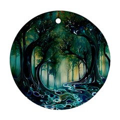 Trees Forest Mystical Forest Background Landscape Nature Round Ornament (two Sides)