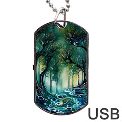 Trees Forest Mystical Forest Background Landscape Nature Dog Tag Usb Flash (two Sides)