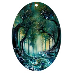 Trees Forest Mystical Forest Background Landscape Nature Uv Print Acrylic Ornament Oval