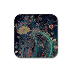 Flowers Trees Forest Mystical Forest Nature Junk Journal Scrapbooking Background Landscape Rubber Square Coaster (4 Pack)