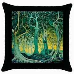 Trees Forest Mystical Forest Nature Junk Journal Scrapbooking Background Landscape Throw Pillow Case (black) by Maspions