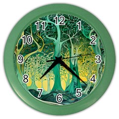 Trees Forest Mystical Forest Nature Junk Journal Scrapbooking Background Landscape Color Wall Clock
