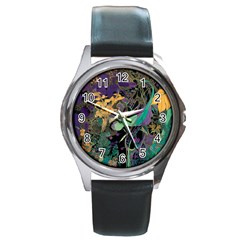 Flowers Trees Forest Mystical Forest Nature Round Metal Watch by Maspions