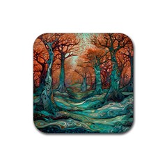 Trees Tree Forest Mystical Forest Nature Junk Journal Scrapbooking Landscape Nature Rubber Coaster (square)