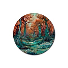 Trees Tree Forest Mystical Forest Nature Junk Journal Scrapbooking Landscape Nature Rubber Round Coaster (4 Pack)