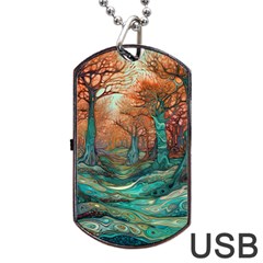 Trees Tree Forest Mystical Forest Nature Junk Journal Scrapbooking Landscape Nature Dog Tag Usb Flash (one Side)