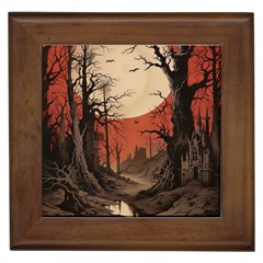 Comic Gothic Macabre Vampire Haunted Red Sky Framed Tile by Maspions