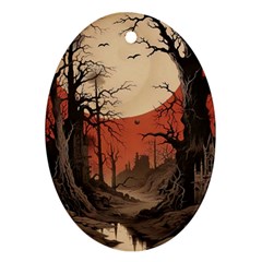 Comic Gothic Macabre Vampire Haunted Red Sky Ornament (oval)