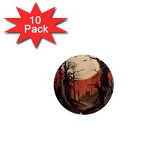 Comic Gothic Macabre Vampire Haunted Red Sky 1  Mini Magnet (10 Pack) 