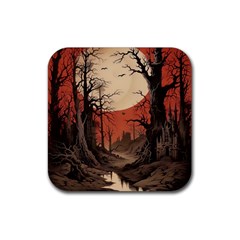 Comic Gothic Macabre Vampire Haunted Red Sky Rubber Coaster (square) by Maspions