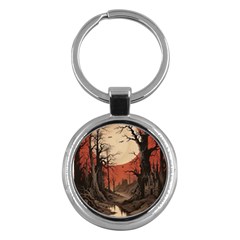 Comic Gothic Macabre Vampire Haunted Red Sky Key Chain (round)