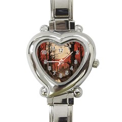 Comic Gothic Macabre Vampire Haunted Red Sky Heart Italian Charm Watch by Maspions