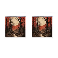 Comic Gothic Macabre Vampire Haunted Red Sky Cufflinks (square)