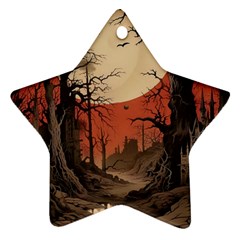 Comic Gothic Macabre Vampire Haunted Red Sky Star Ornament (two Sides)